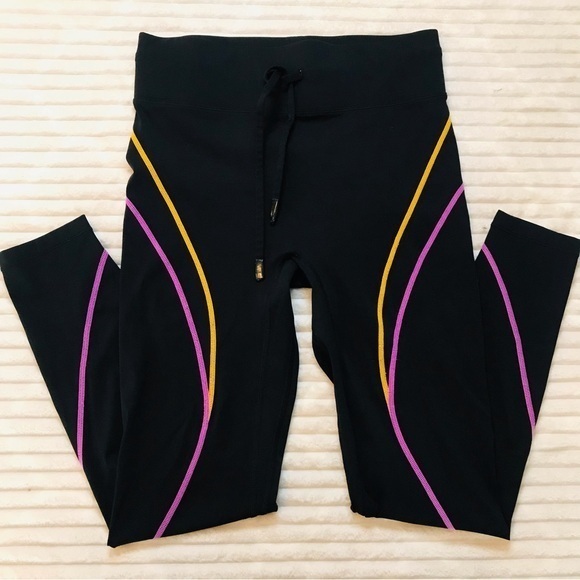 All Access Reverb Leggings Black Highlighter Pink Orange Women’s Size Medium 8 - Picture 1 of 6
